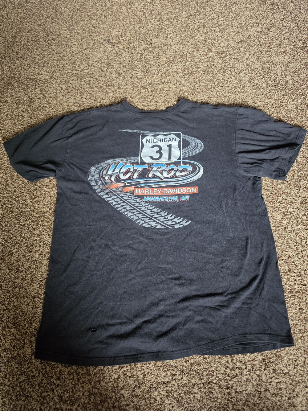 Vintage Y2K Harley Davidson Hot Rod Chrome Graphic Tee Size XL Muskegon MI